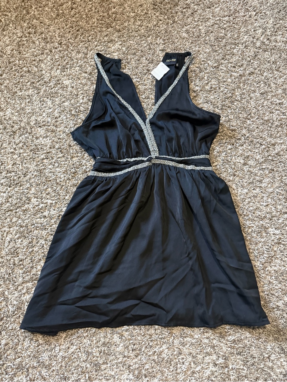 Black Embellished V-Neck Waist Dress